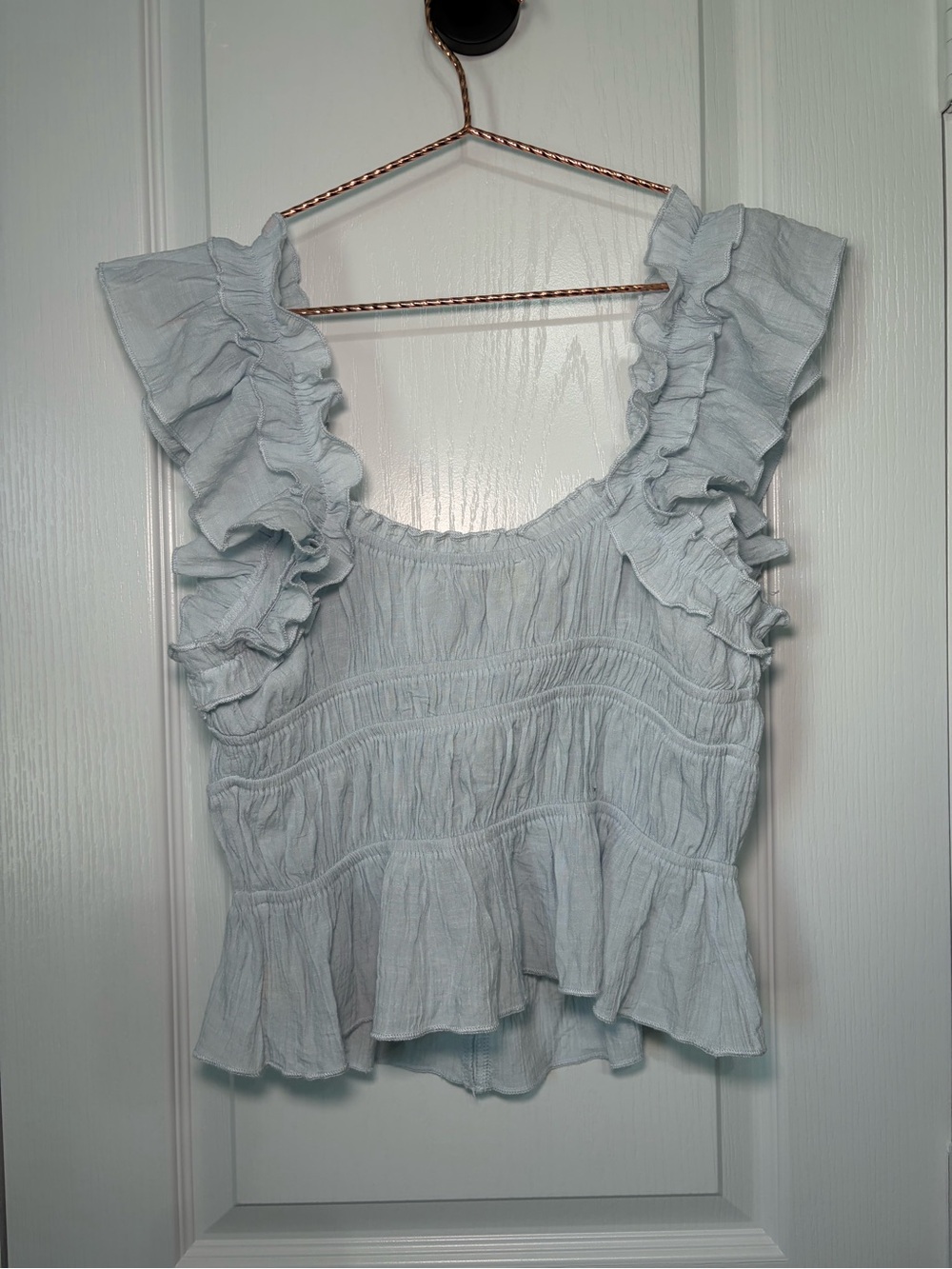 Ty Light Blue Ruffled Button-Front Blouse - Picture 2 of 3